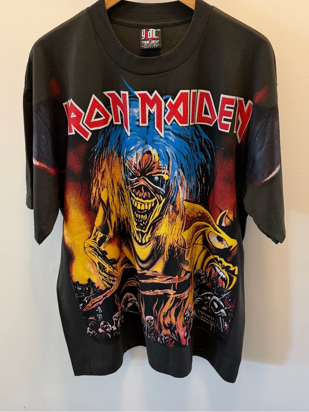 Vintage 1995 IRON MAIDEN AOP Shirt DEADSTOCK Single Stitch Giant 2XL 2-Sided Tee